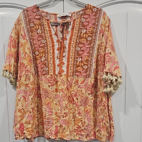 💥Bohemian Floral Blouse in Pink and Brown - Picture 1 of 7